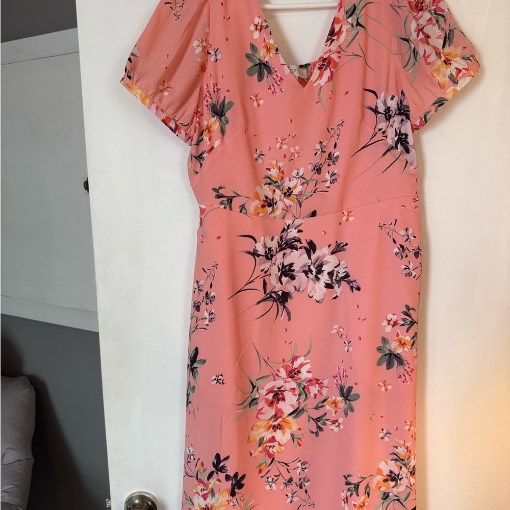 LOFT Pink Midi Dress for Wedding Guests